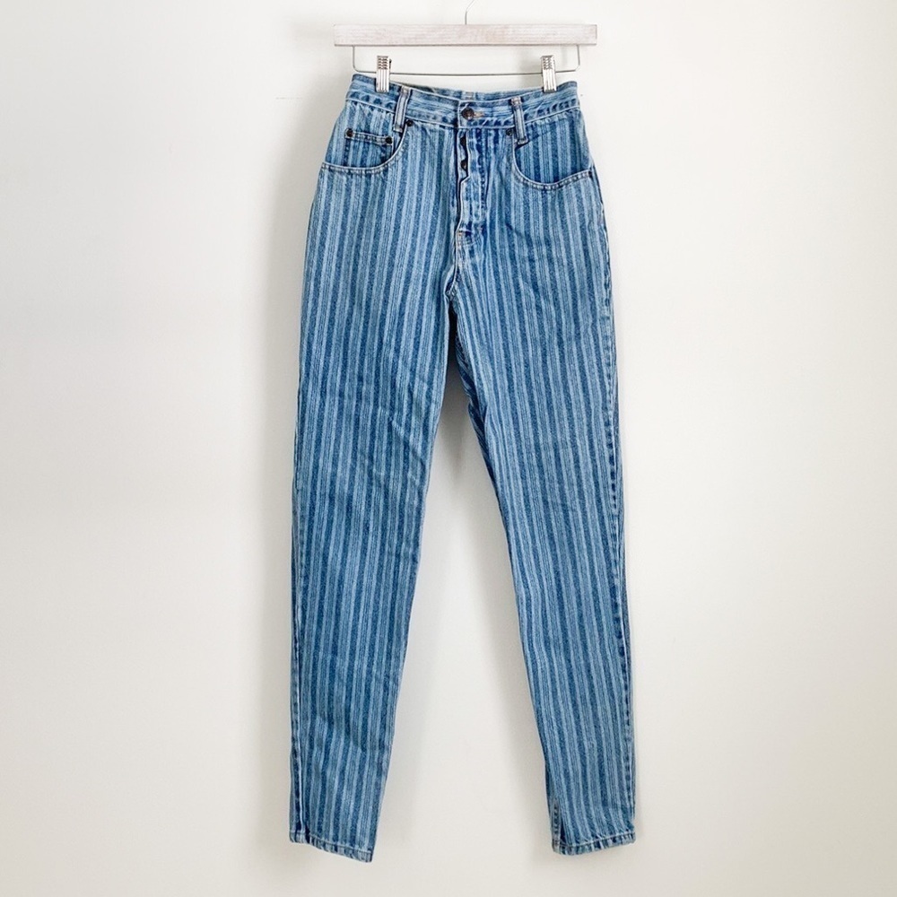 Paris Sport Club Vintage Striped high waisted Skinny Button Fly Denim Jeans Sz 5
